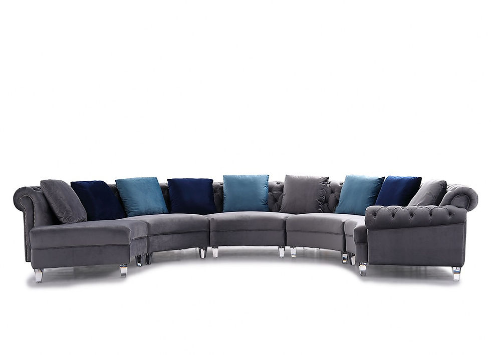 Thumbnail: Modern Grey Velvet Curved Sectional Sofa