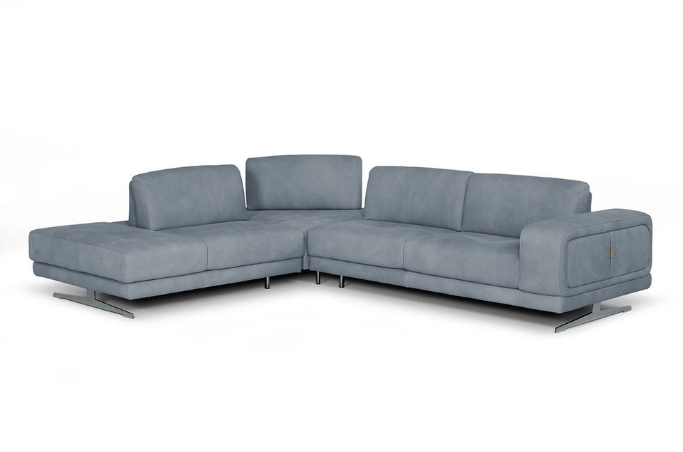 Thumbnail: Coronelli Collezioni Mood - Contemporary Blue Leather Left Facing Sectional Sofa