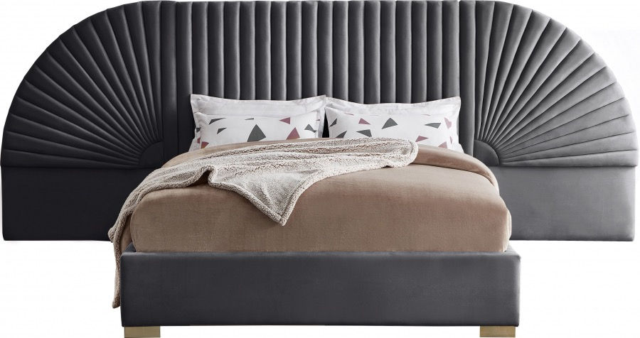 Thumbnail: Cleo Velvet Grey Bed Queen Size 