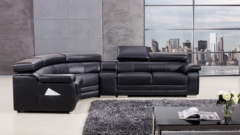 Genuine Black Leather Sectional - Right Sitting