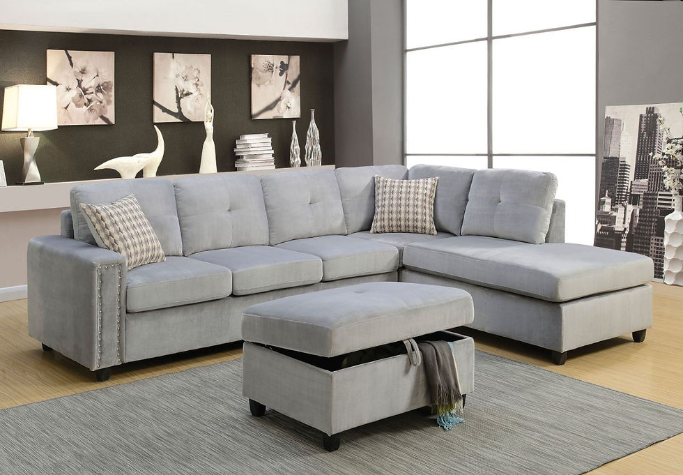 Thumbnail: Grey Velvet Sectional Sofa