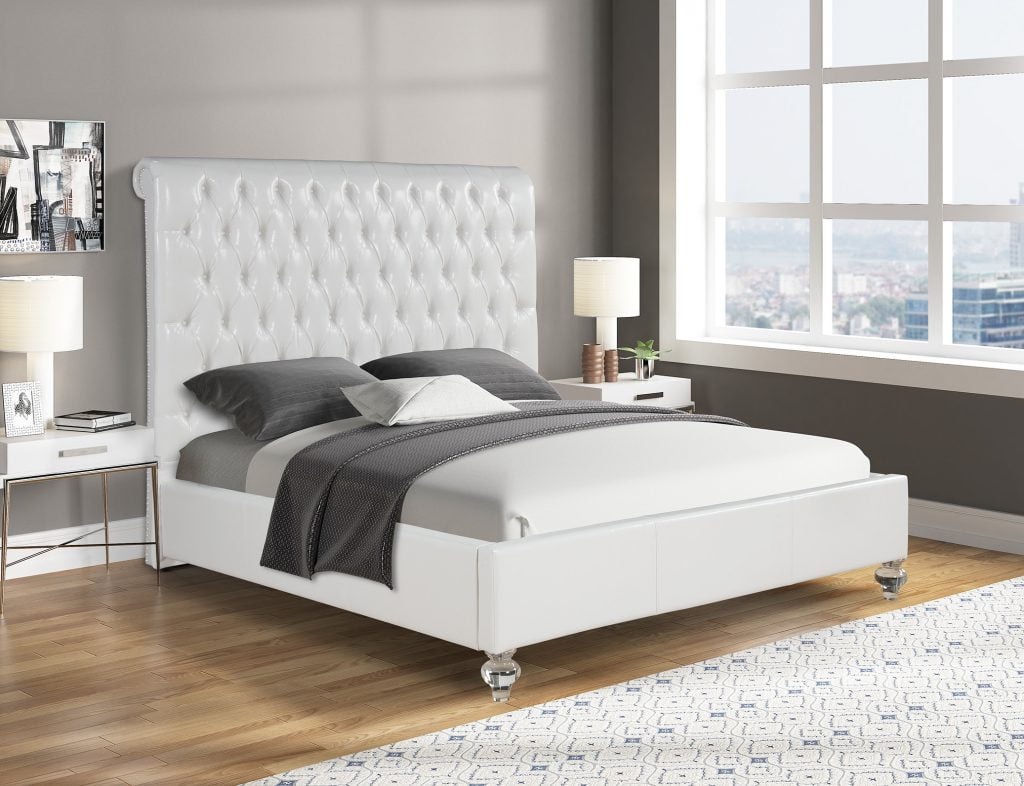 White Faux Leather Panel Bed with Acrylic Feet Eastern King Size