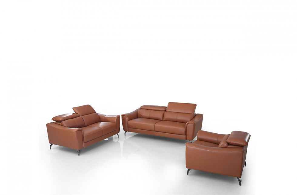 Thumbnail: Modern Cognac Leather Brown Sofa Set