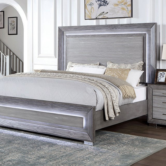 Queen LED on Headboard, Footboard & Mirror Bed Frame
