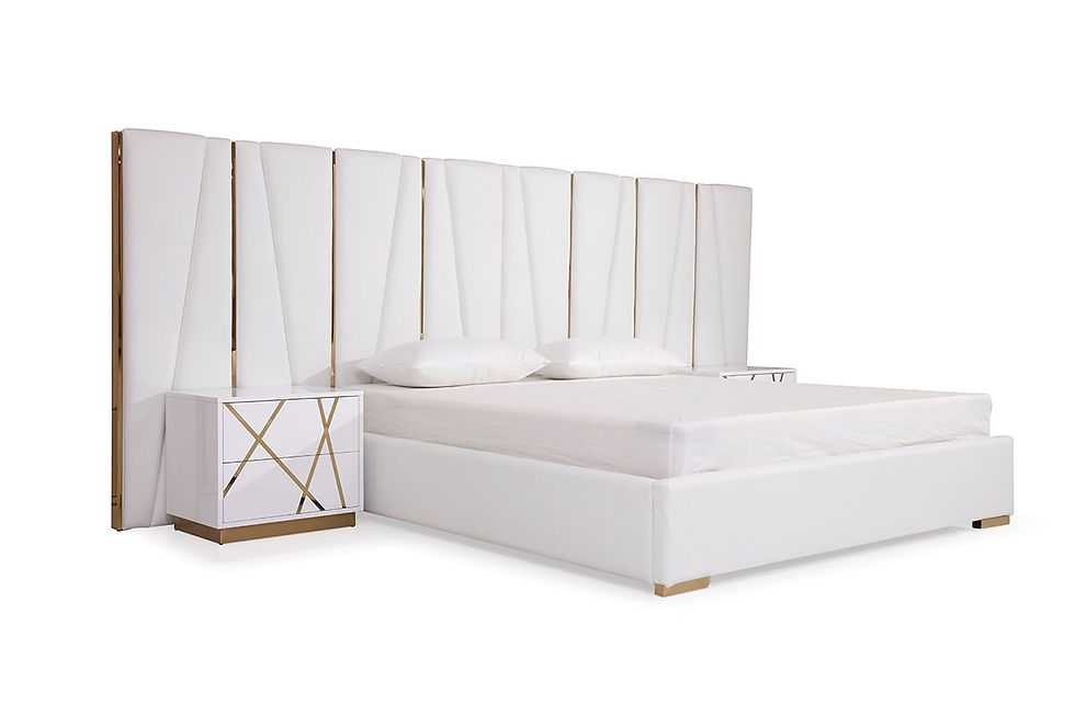 Thumbnail: Modern White Bonded Leather & Gold Bed Queen Size