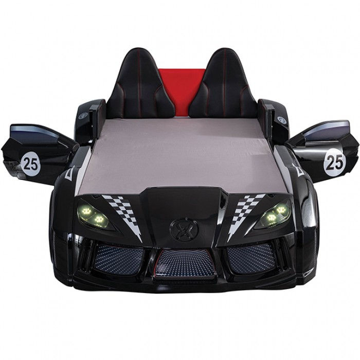 Thumbnail: LED Light up Race Car Twin Bed Black 