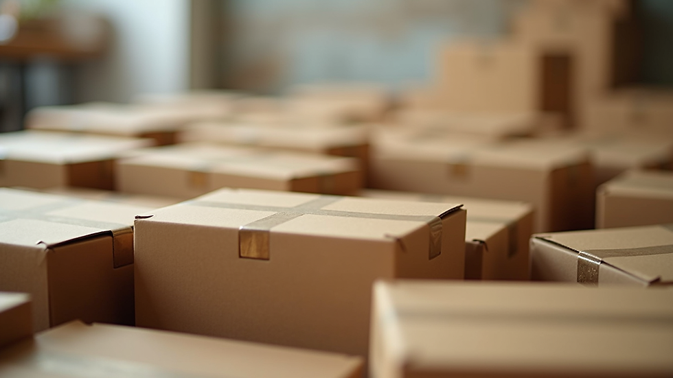 Close-up view of custom-sized cardboard boxes ready for shipment
