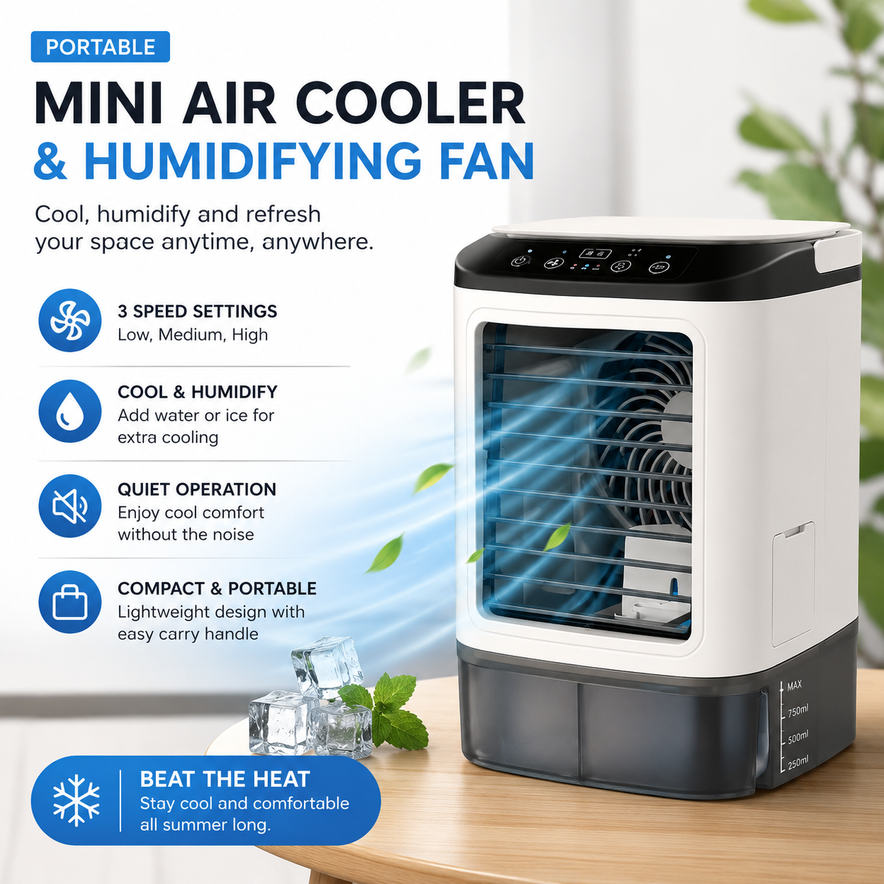 Portable Air Cooler with Humidifier for Office, Bedroom and Travel
