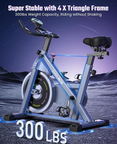 Thumbnail: Cyclace Exercise Bike, Brake Pad Indoor Cycling Bike Stationary, Low Noise, 300l