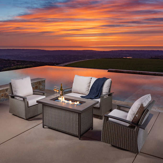 Grand Leisure Las Palmas 4-Piece Fire Chat Set- Gray