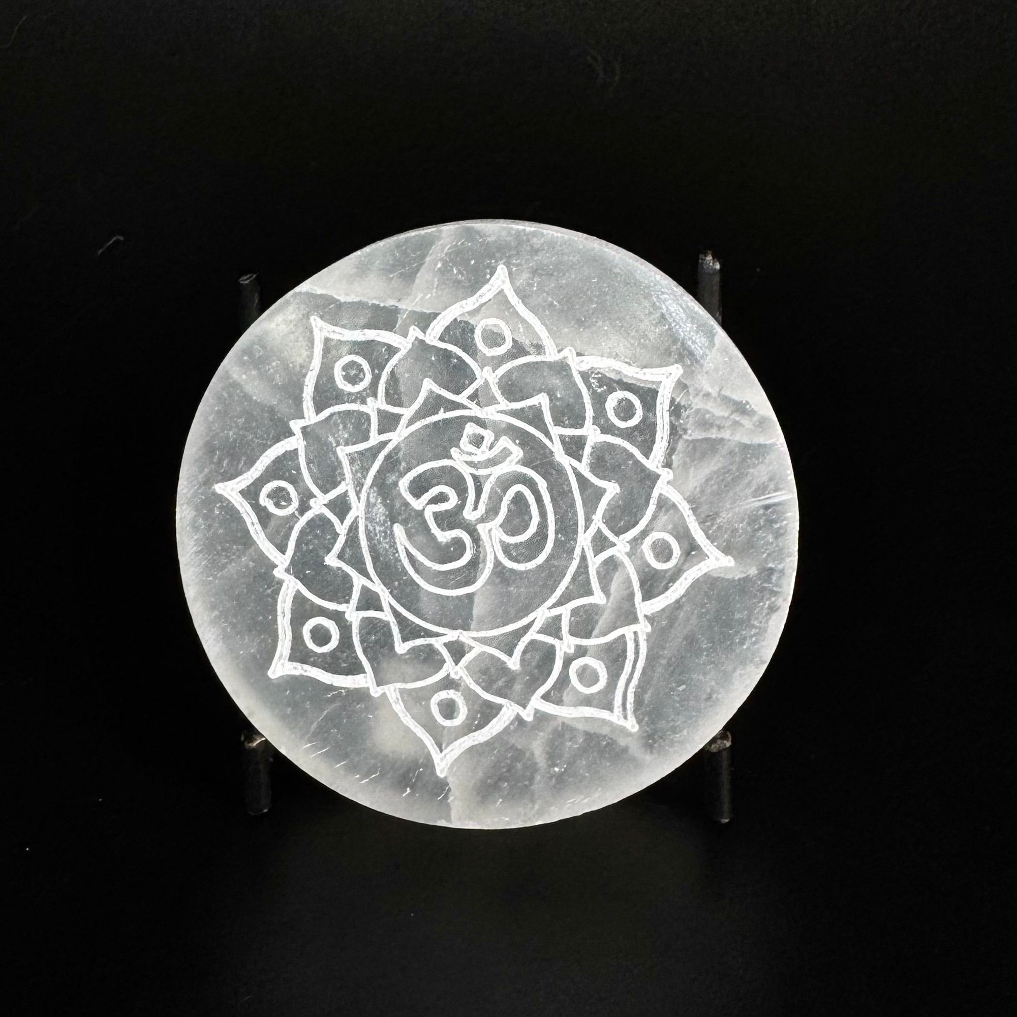 Selenite Om Circle Plate