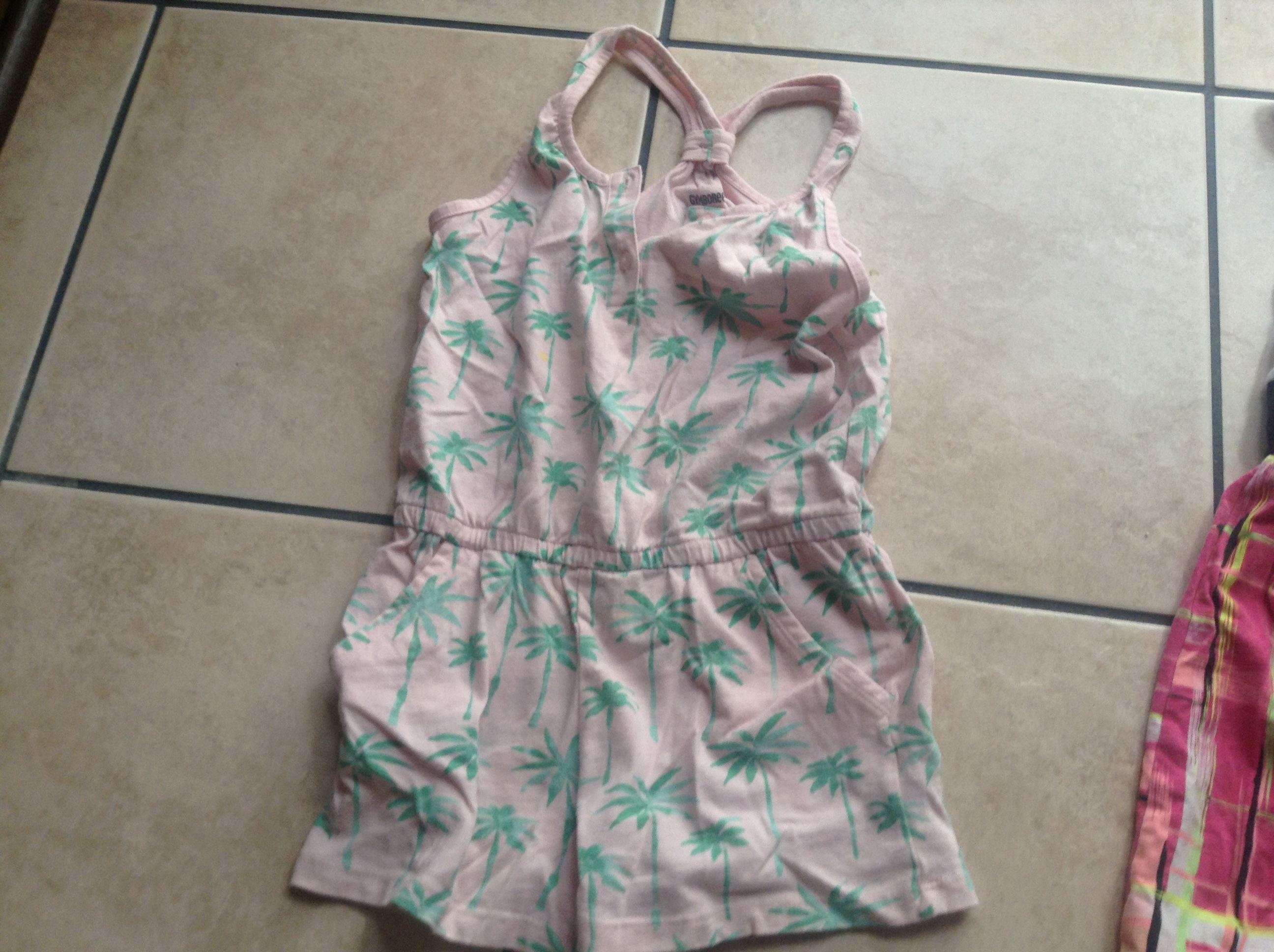 gymboree girl pal pink with green palm tree printed romper size:8