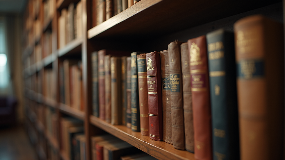 Eye-level view of a bookshelf filled with classic Spanish literature