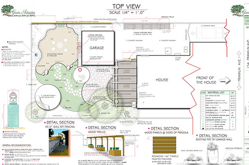 Top View Large Blue Print Landscape Design to Scale