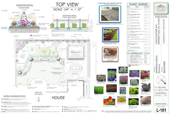 Top View Large Blue Print Landscape Design to Scale