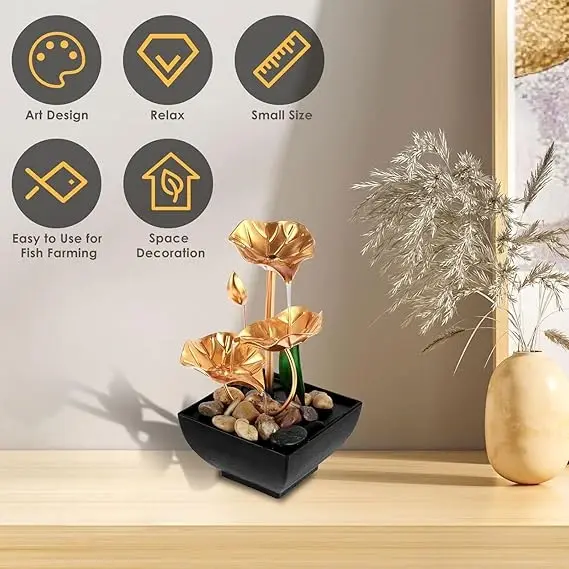 Thumbnail: Golden Tabletop Meditation Water Fountain – USB Powered