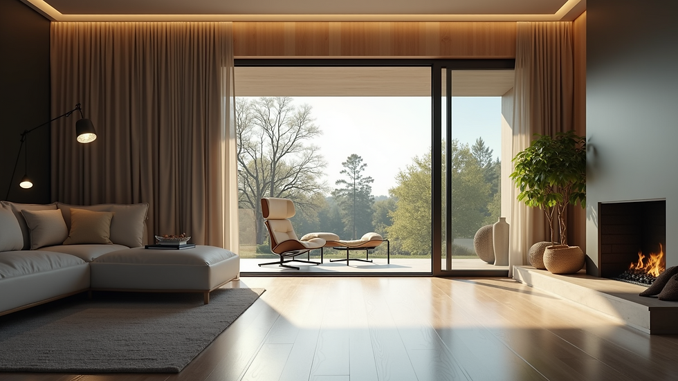 Eye-level view of a modern family home with large glass doors