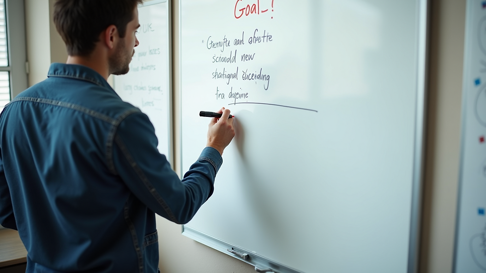 High angle view of a person writing goals on a whiteboard