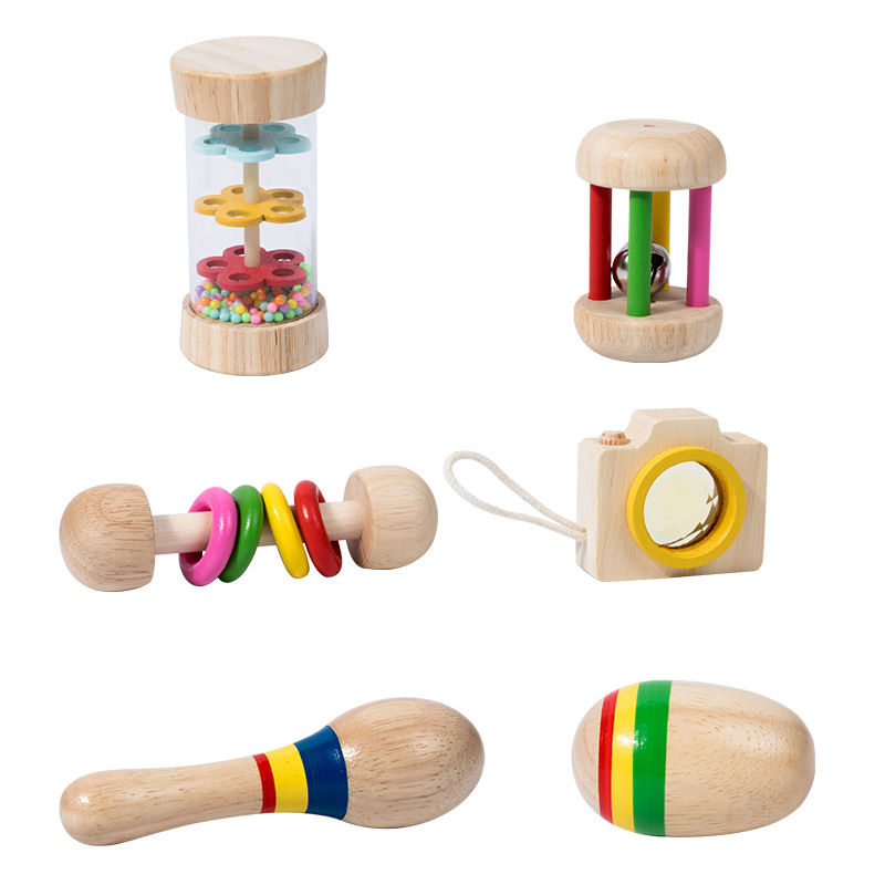 Kit 6 Brinquedos de Madeira Montessori – Musicais e Sensorial para Bebês