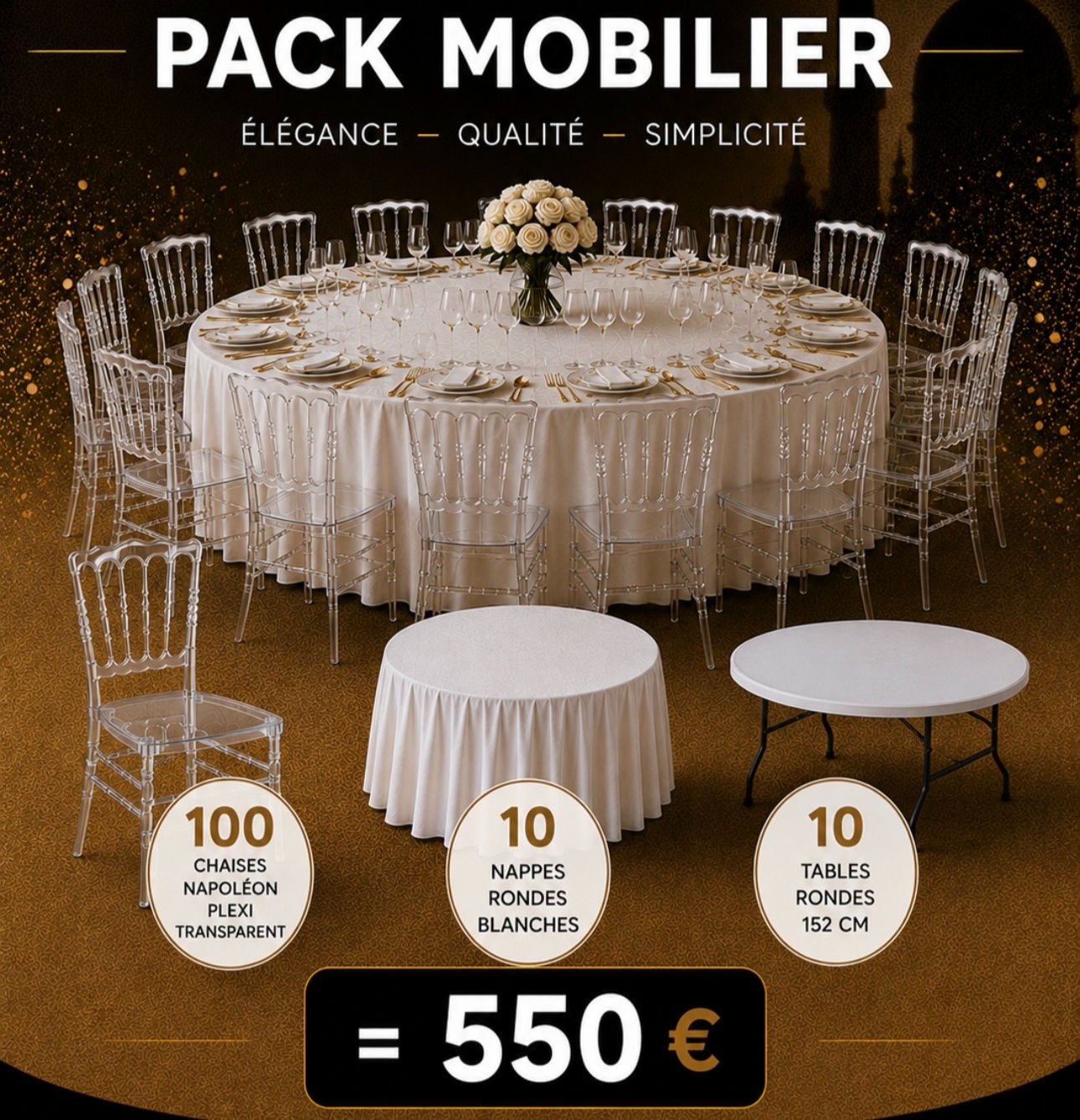 PACK MOBILIER 100 PERSONNES