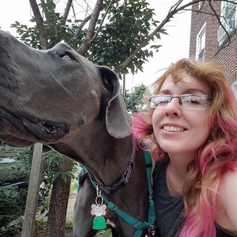 A dog walker poses with a Great Dane in Philadelphia