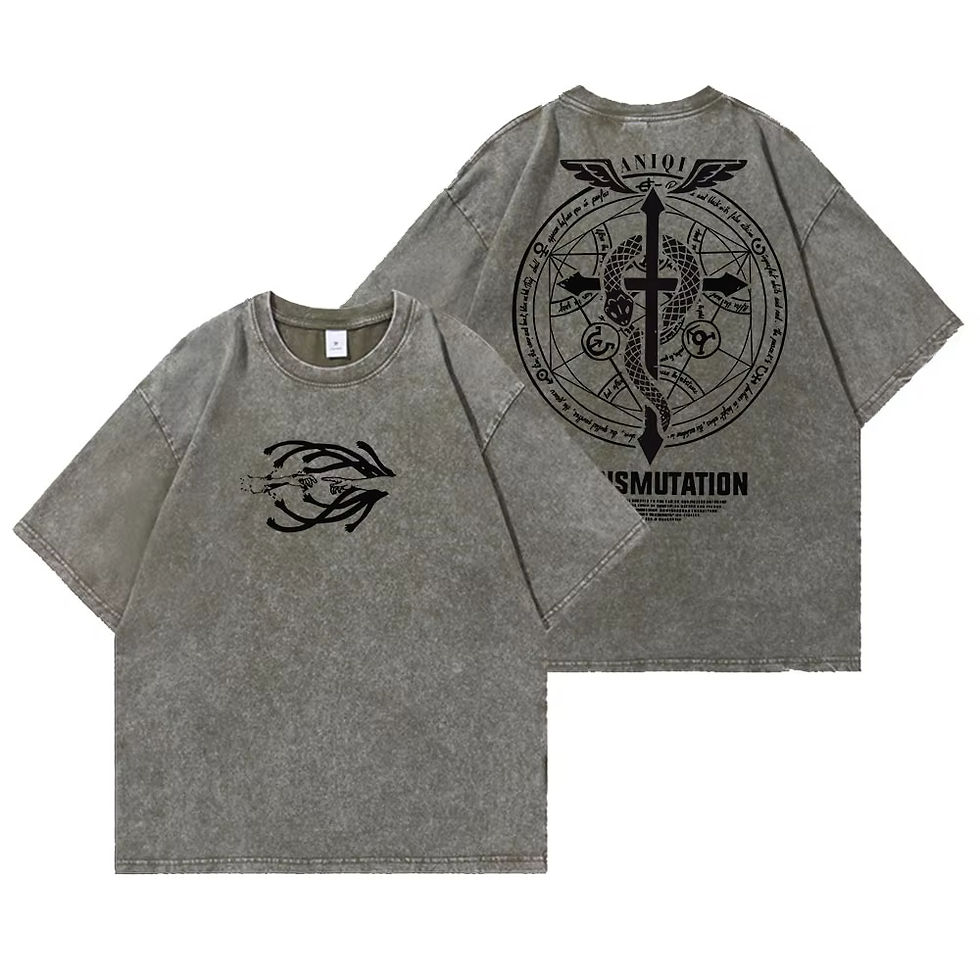 Thumbnail: Anime Fullmetal Alchemist Vintage Washed T Shirt Harajuku Oversize Cotton Tshirt