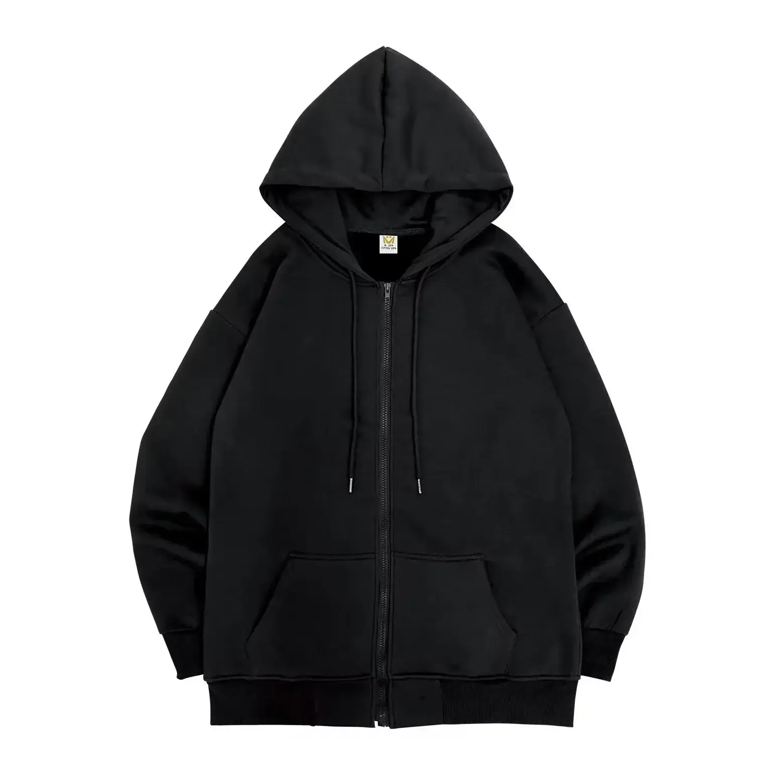 High Street Hoodie Men Retro Zip Long Sleeve Loose Black White Coats Harajuku Ca