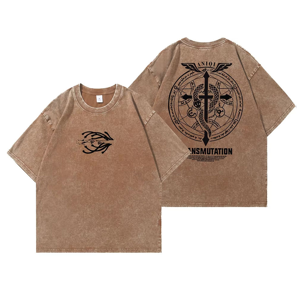 Thumbnail: Anime Fullmetal Alchemist Vintage Washed T Shirt Harajuku Oversize Cotton Tshirt