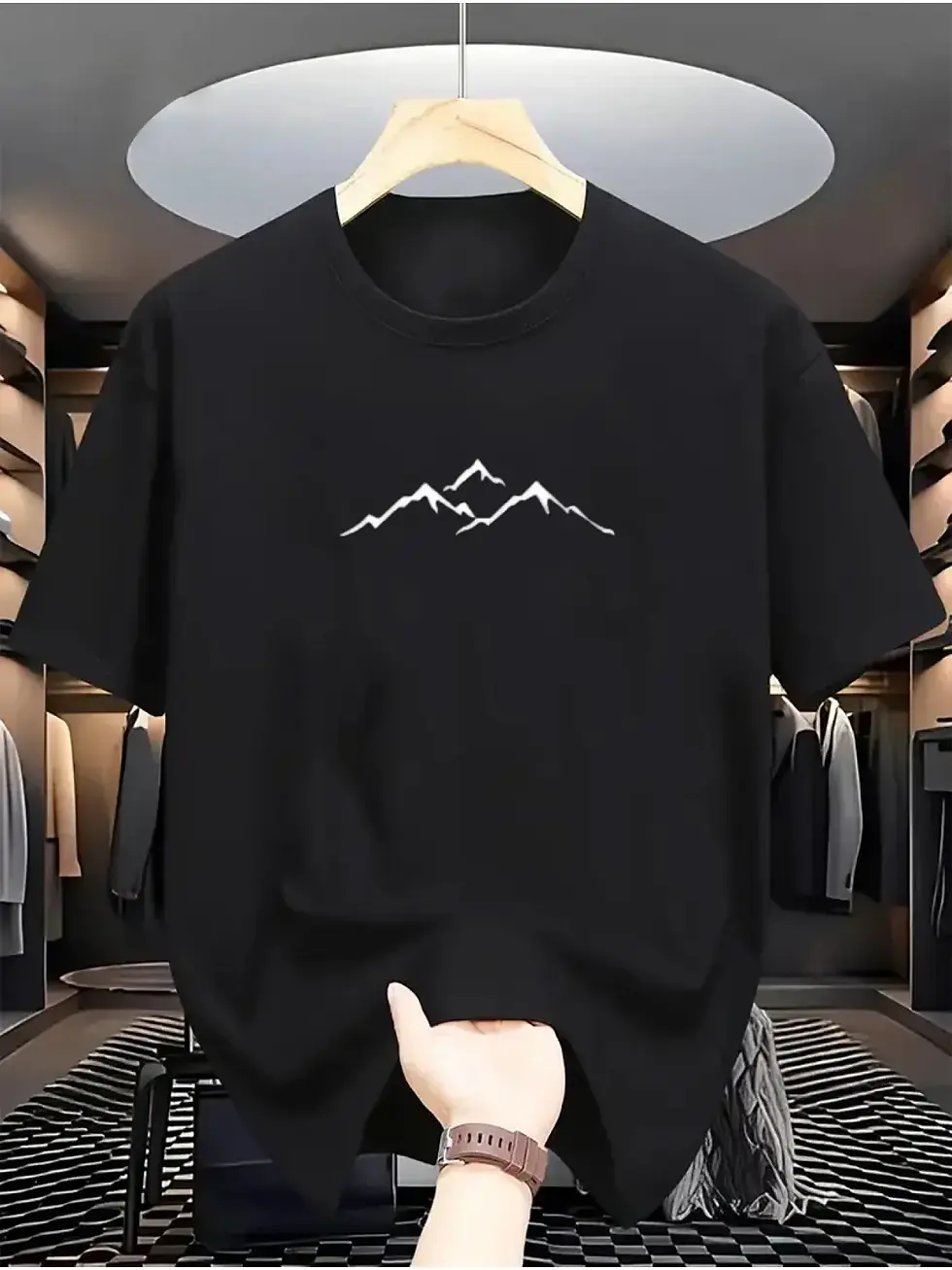 Thumbnail: Summer Men's T-shirt  with Mountain Pattern Features A Casual Round Neck Design 