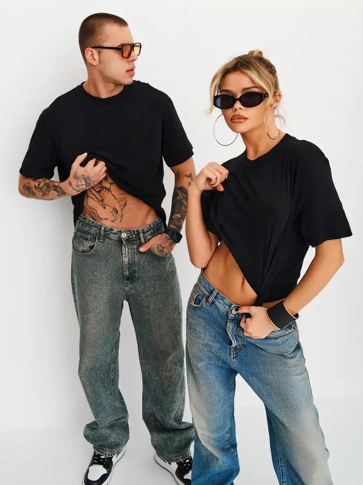 Thumbnail: Solid color Couple t-shirts four seasons Basic Men's and Women Short sleeve tees