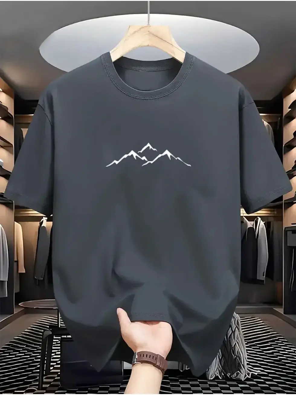 Thumbnail: Summer Men's T-shirt  with Mountain Pattern Features A Casual Round Neck Design 