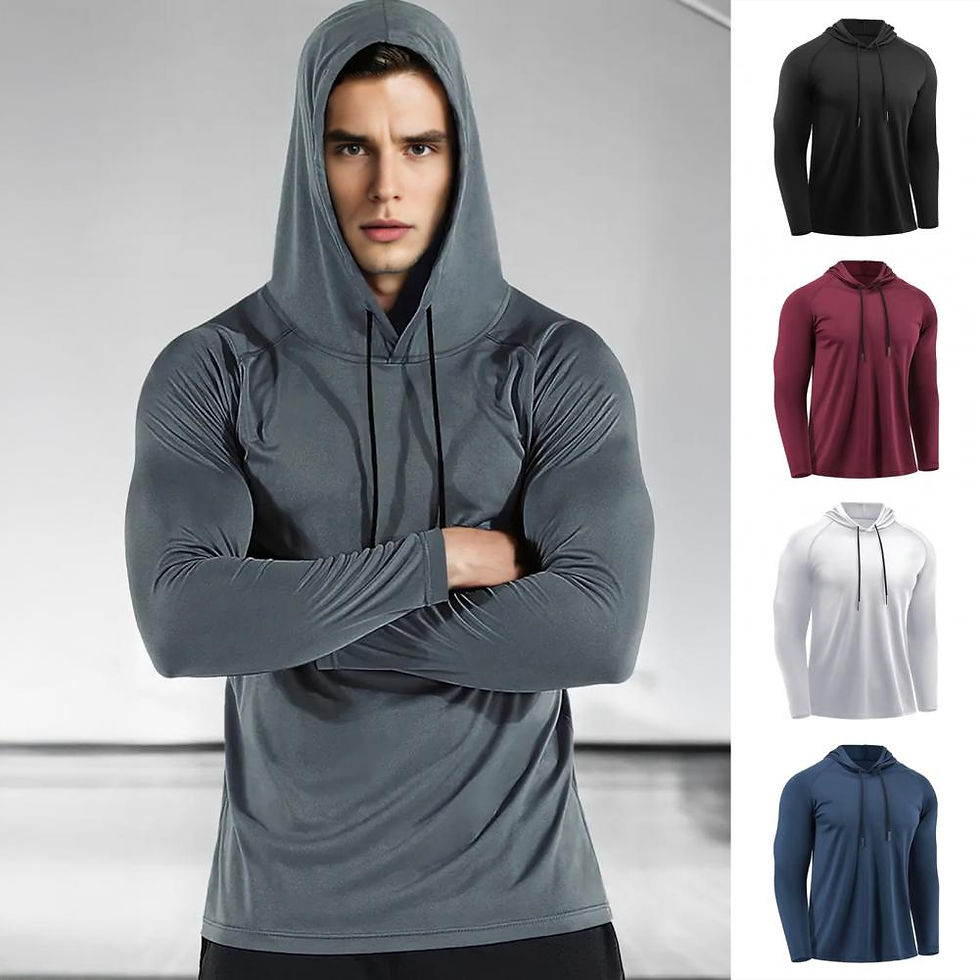 Thumbnail: Men's Quick Dry Long Sleeve Hoodie Sweat-Wicking Gym Training T-Shirt Loose Fit 