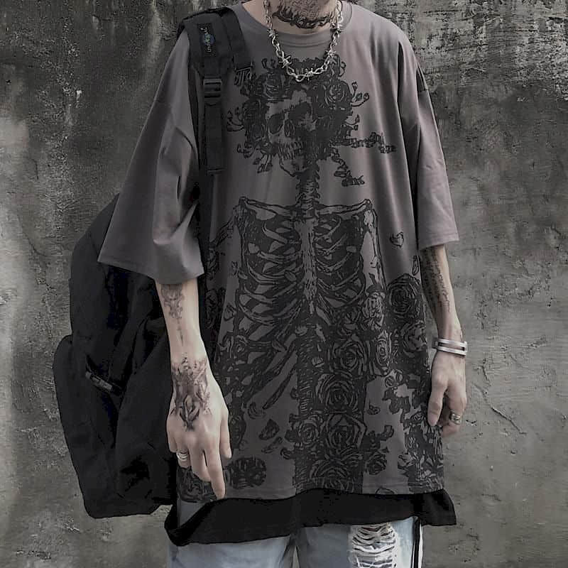 Men T-shirts 2023 Summer Streetwear High Street Gothic Skull Tshirt Loose Oversi