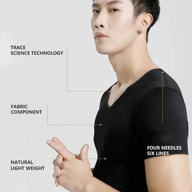 Thumbnail: Men's Ice Silk Thin Cool Feeling V-Neck Large Size Men T-Shirt Short Sleeve Loos