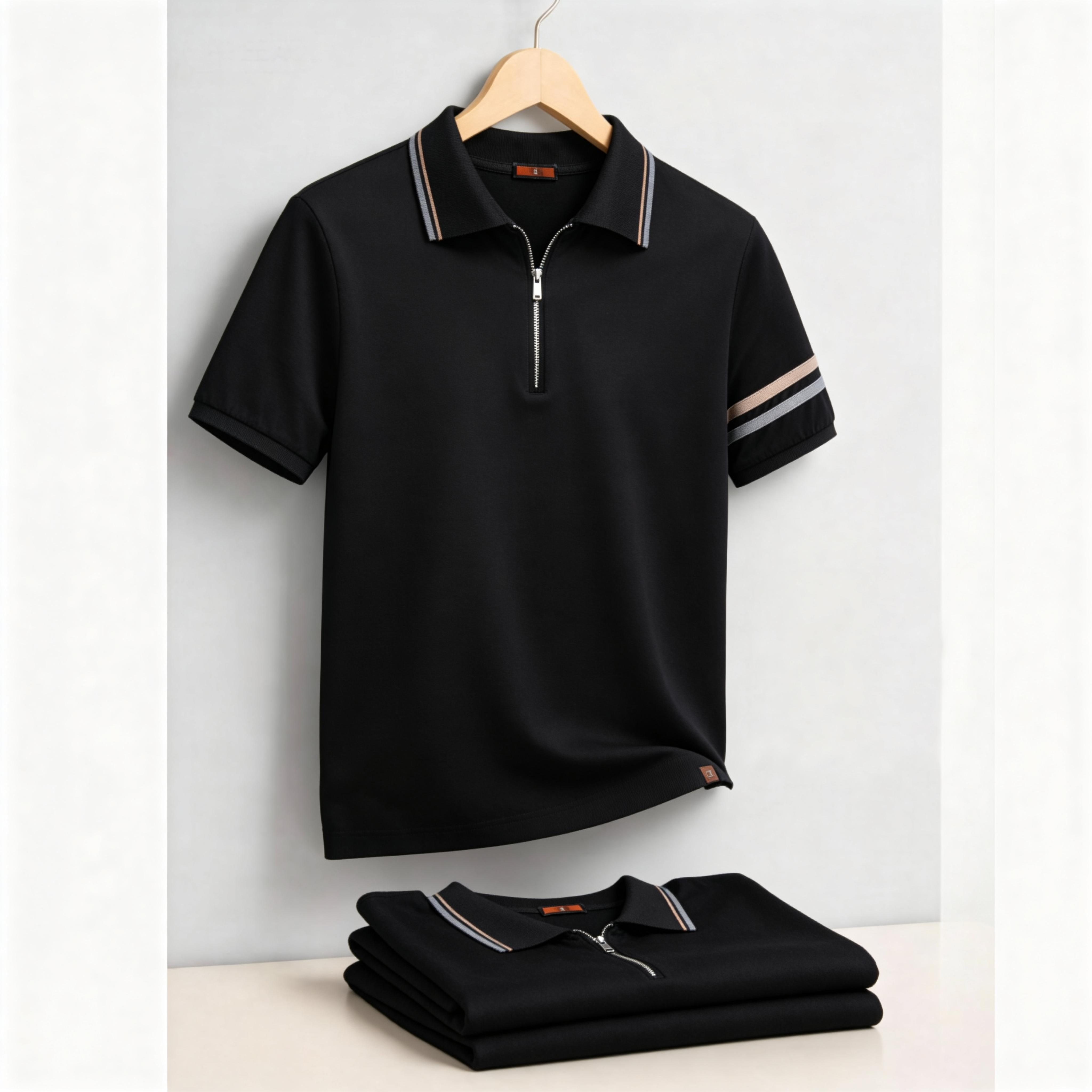 AIOPESON Men's Lightweight Breathable Polo Shirt Half Zipper Collar Solid Color 