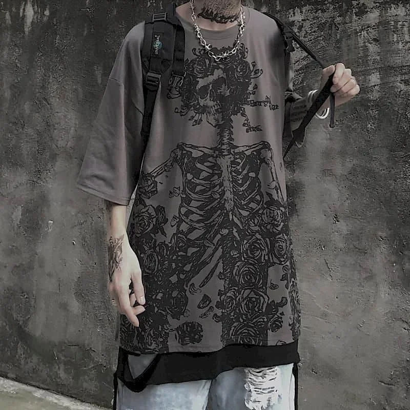 Thumbnail: Men T-shirts 2023 Summer Streetwear High Street Gothic Skull Tshirt Loose Oversi