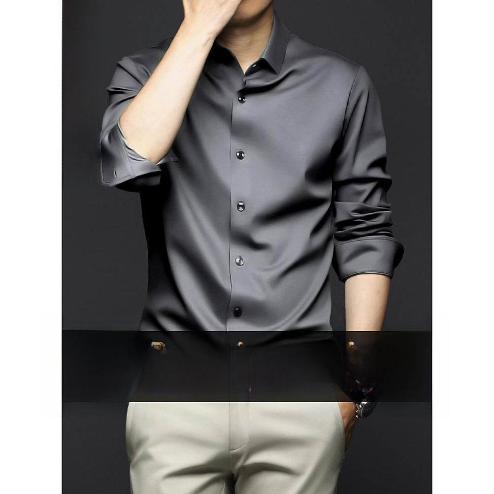 Thumbnail: Business Casual Men's Long Sleeve Shirt Anti-Wrinkle Iron-Free Premium Ice Silk 