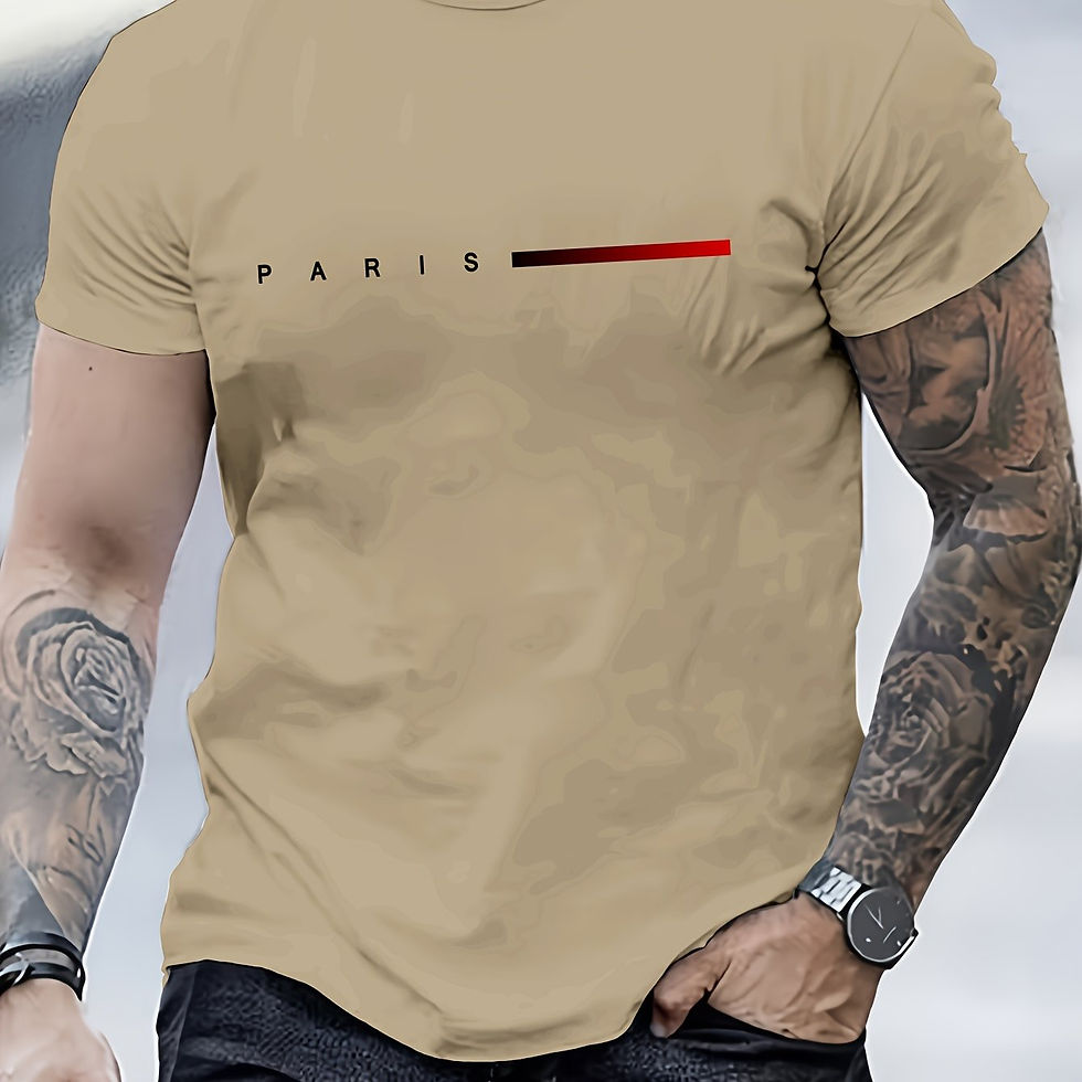 Thumbnail: Men's 100% cotton summer loose PARIS Creative Letter print casual slim fit round