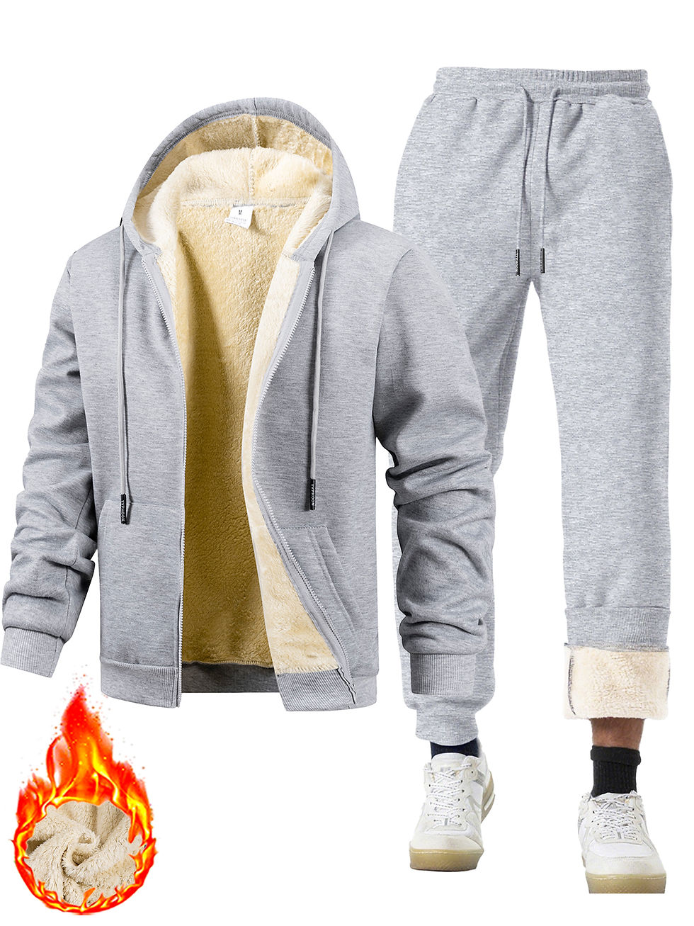 Thumbnail: Men's Suit Two-Piece Tracksuit Plush Thickened Warm Sports Jacket+Trousers Sport