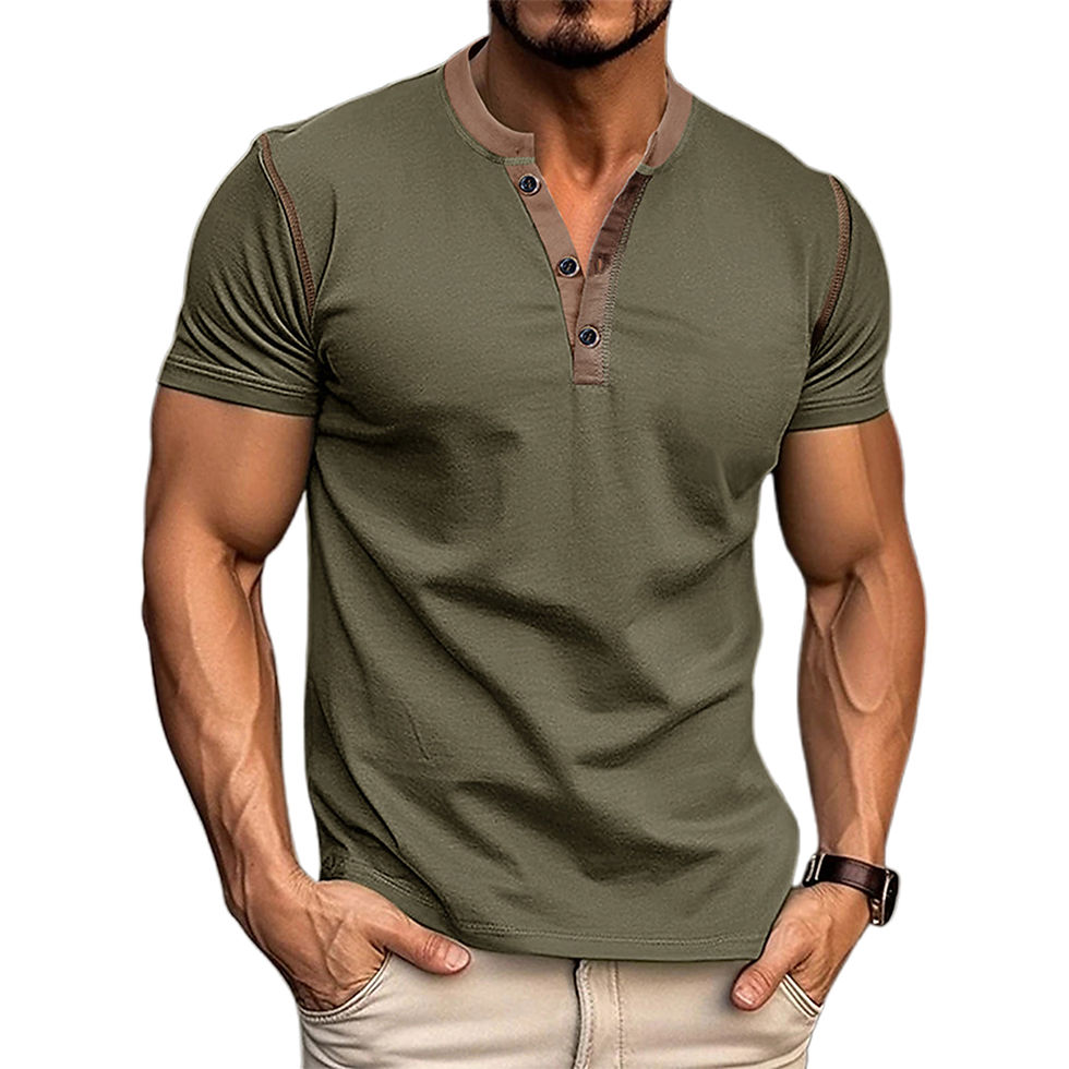 Thumbnail: Men's Summer Henley T-Shirts Soft Stylish Contrast Color Button Down Crew Neck S