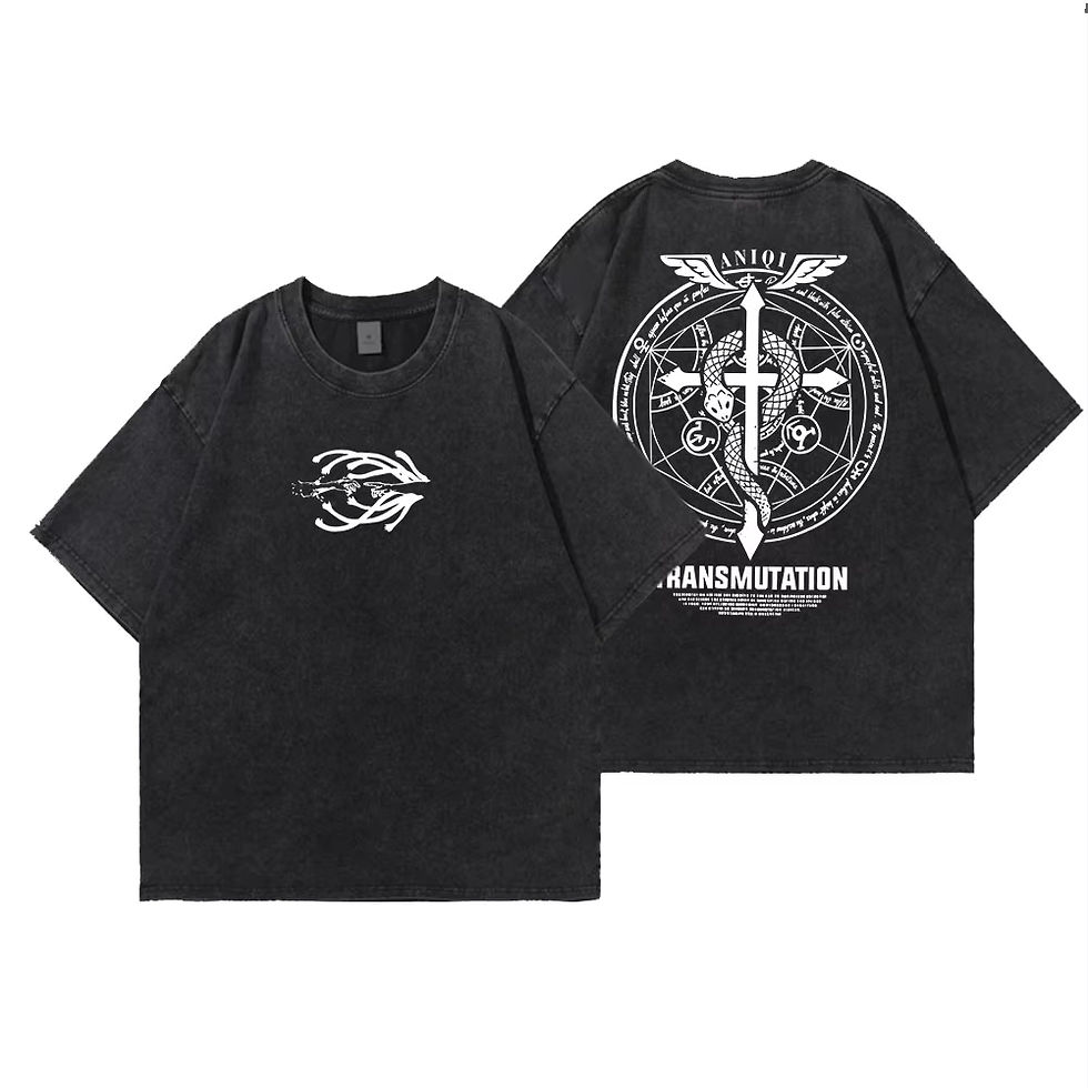 Thumbnail: Anime Fullmetal Alchemist Vintage Washed T Shirt Harajuku Oversize Cotton Tshirt