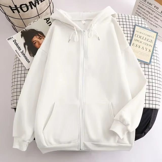 Thumbnail: High Street Hoodie Men Retro Zip Long Sleeve Loose Black White Coats Harajuku Ca
