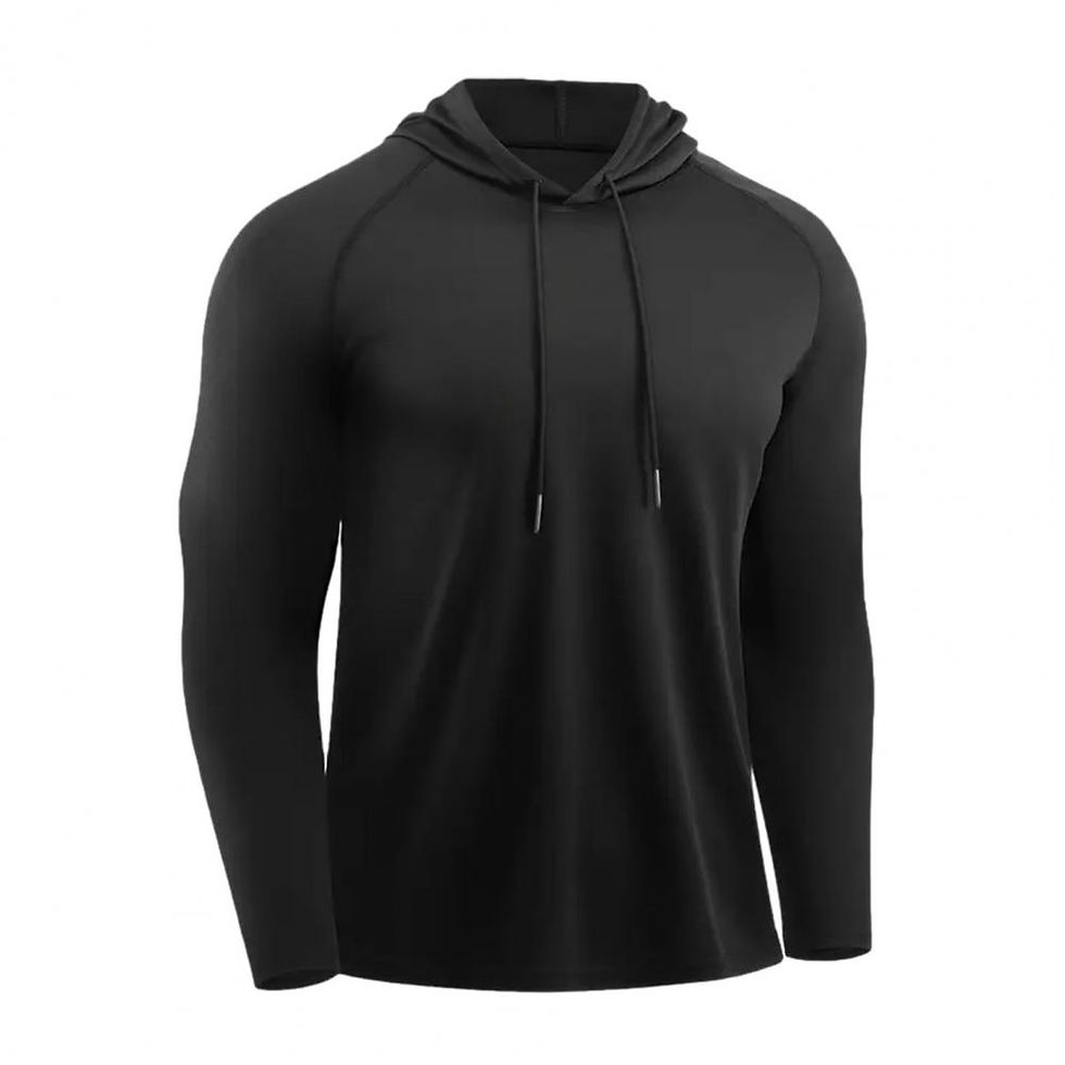 Thumbnail: Men's Quick Dry Long Sleeve Hoodie Sweat-Wicking Gym Training T-Shirt Loose Fit 