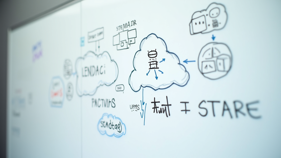 Close-up view of a cloud architecture diagram on a whiteboard