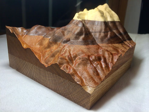 4-layer wood carved art model of Worth Mountain at the Snow Bowl in Hancock, Vermont