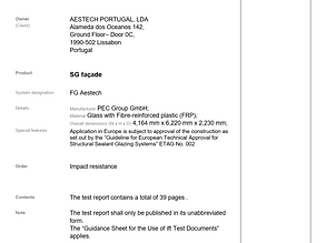 SG facade - Impact resistance Report
