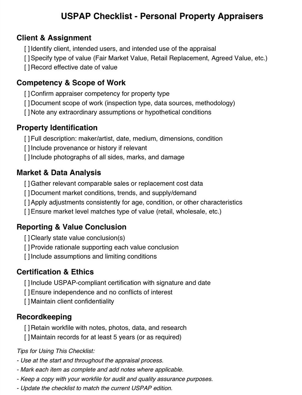 Essential USPAP Checklist for Professional Appraisers