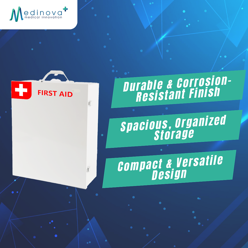 3-shelf first aid cabinet Model 12314, wall-mounted, steel construction, fully stocked for workplace or industrial safety