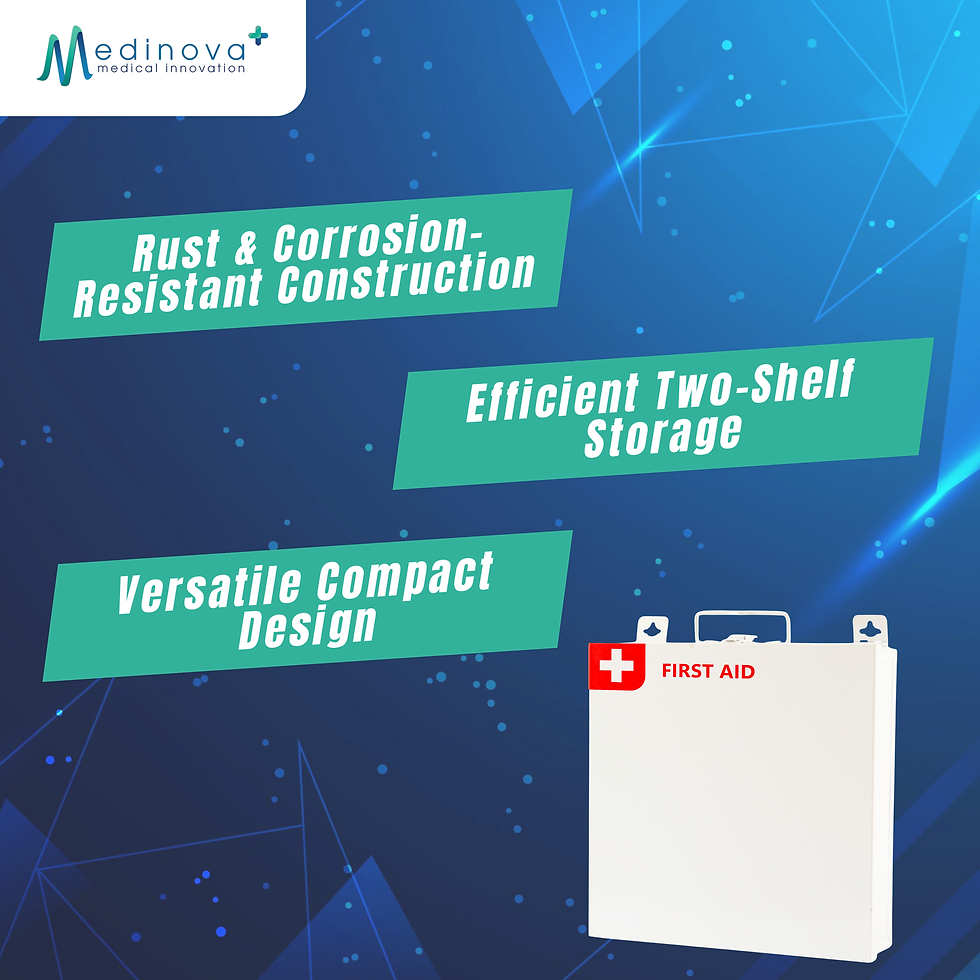2-shelf first aid cabinet Model 12214, wall-mounted steel unit, ideal for small business or office first aid storage