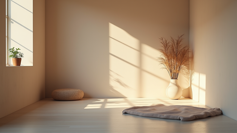Close-up view of a serene meditation space with soft lighting